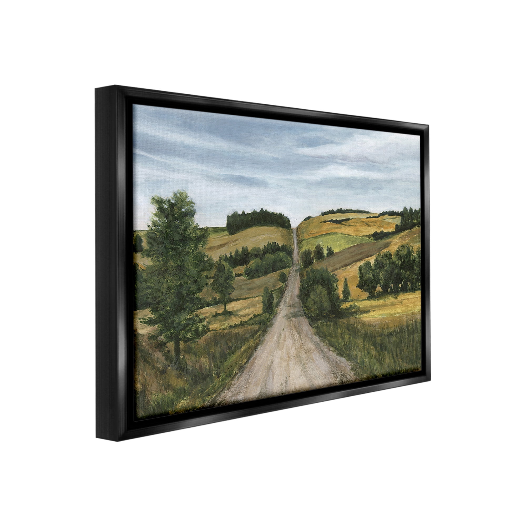 Stupell Industries Receding Country Path Landscape Painting Black Floater Framed Canvas Art Print Wall Art, 31 x 25