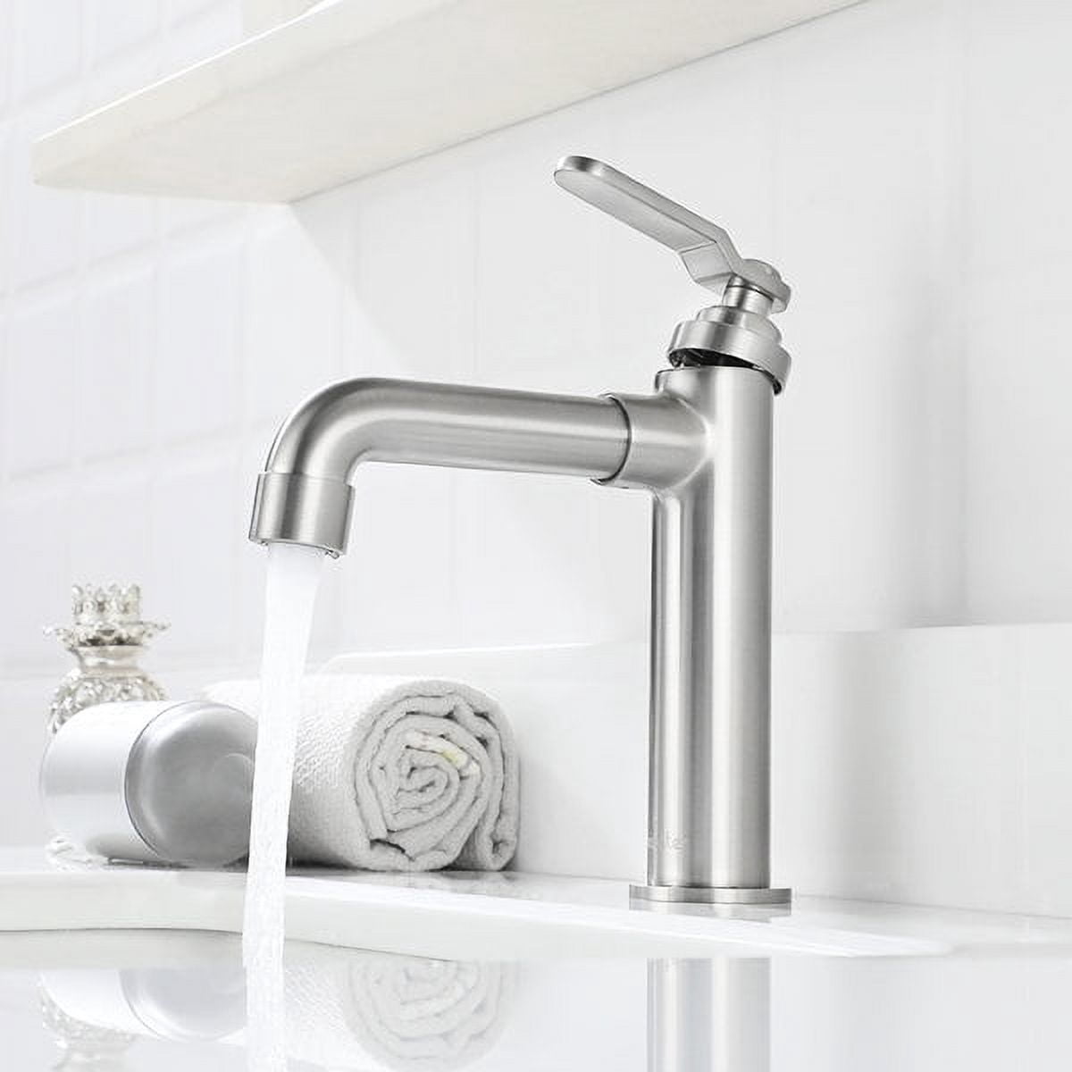 NEWATER Single-Hole Single-handle Bathroom Faucet with Drain Assembly, Brushed Nickel
