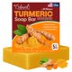 thumbnail image 1 of Barra de jabón de cúrcuma natural para rostro y cuerpo - Jabón iluminador de piel de cúrcuma para manchas oscuras áreas íntimas axilas - Lavado facial de cúrcuma para acné - Barra de cúrcuma de 5 oz f, 1 of 5