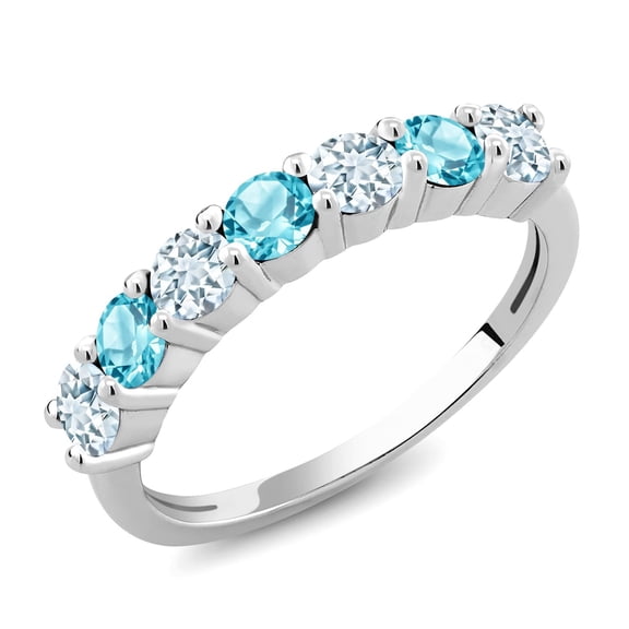 Gem Stone King 925 Sterling Silver Round Sky Blue Aquamarine Swiss Blue Topaz Anniversary Ring for Women (1.28 Cttw, Gemstone Birthstone, Size 6)