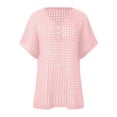 thumbnail image 5 of Womens T-Shirts Sexy Hollow Out Short Sleeve Summer Casual Knit Top Beach Cover Ups Blouse Crew Neck Solid Color Tee Vacation Outfits Fashion Clothing Women Clothes, 5 of 6