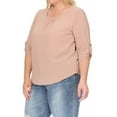 thumbnail image 2 of Women's Plus Size Casual Round Neck Top with Button Tab Sleeve, 2 of 6