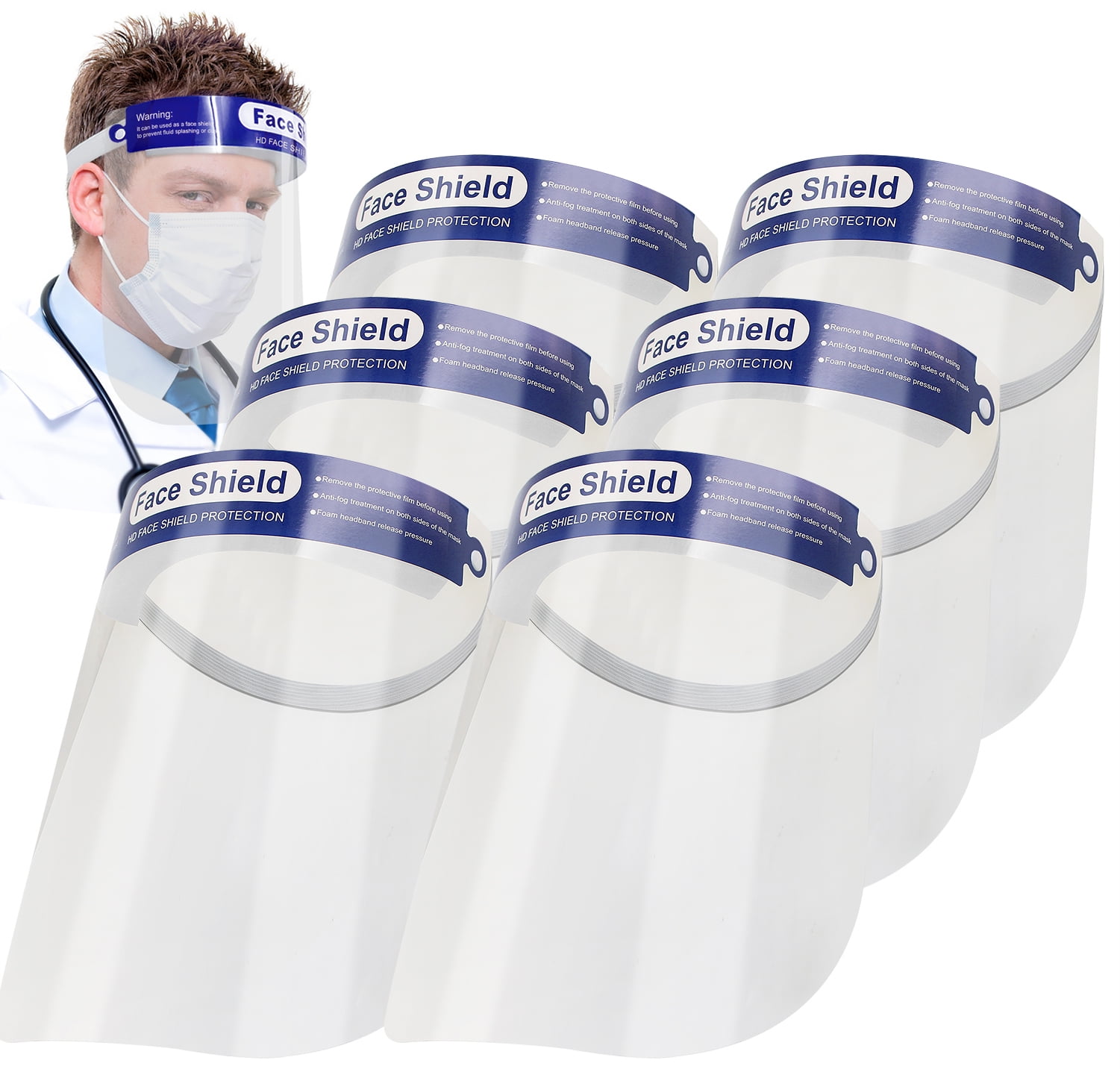 6 Safety Face Shield Screen Protector,Full Face Transparent Breathable