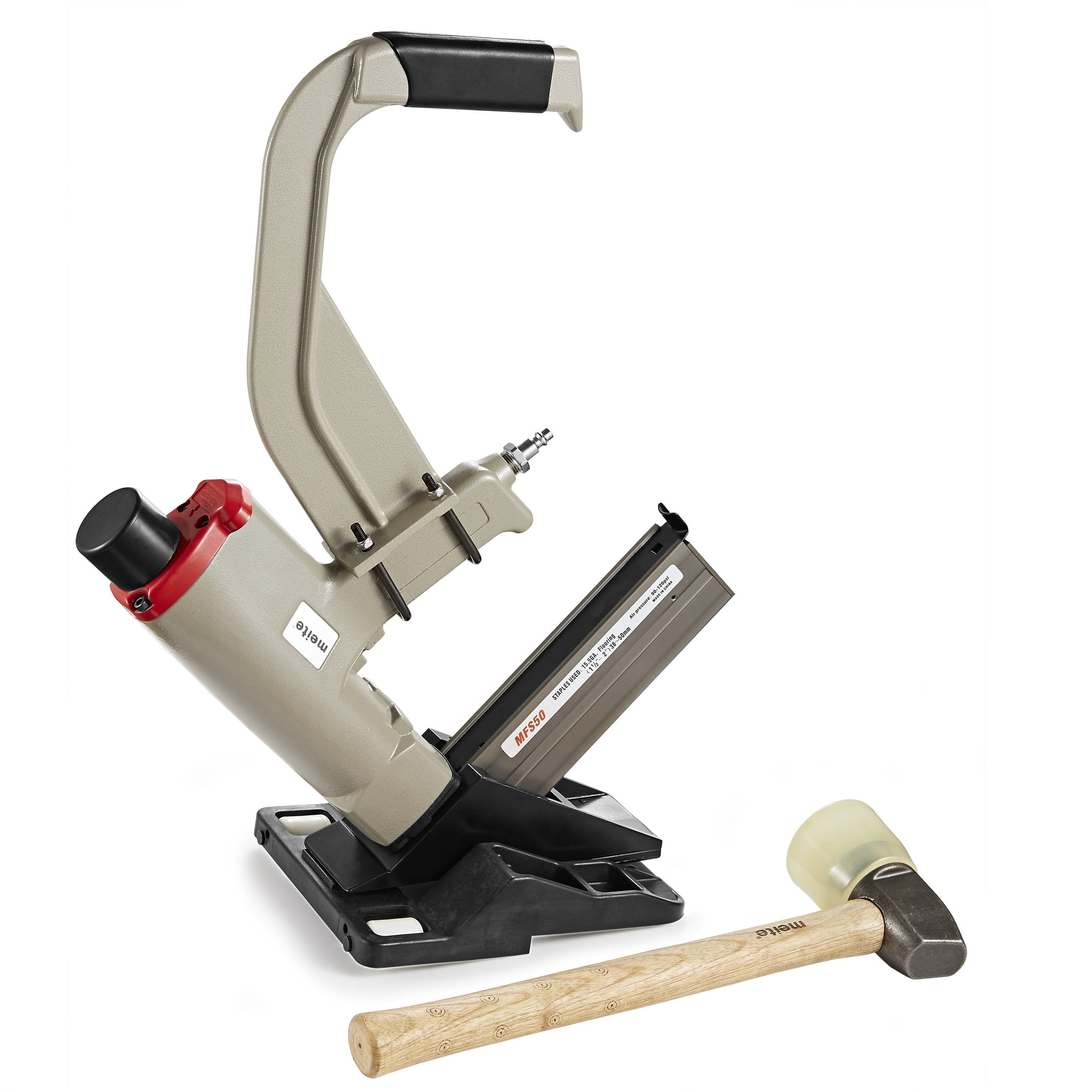 Meite MFS50 Pneumatic Mallet Actuated Flooring Hardwood Stapler Nailer Kit (With Floor-Guard Graphite Mallet) 15 Gauge 1-1/2" to 2"