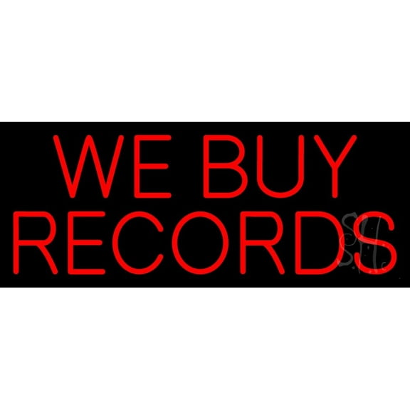 Red We Buy Records LED Neon Sign 10" Tall x 24" Wide - inches Black Square Cut Acrylic Backing, with Dimmer - Premium built indoor Sign for Studio, Club, Home décor, Event, Workshop, Storefront.