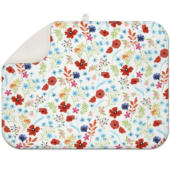 Microfibre Drying Mat for Kitchen Pioneer Dish Drying Drainer Mat Absorbent Colorful Floral Drying Mat Washing Up for Glass, Plate & Cup 18inch X 24inch
