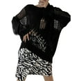 thumbnail image 3 of Women's Sweater Solid Long Sleeve Irregular Hollow-out Crochet Knitted Pullover Ripped Tops, 3 of 4
