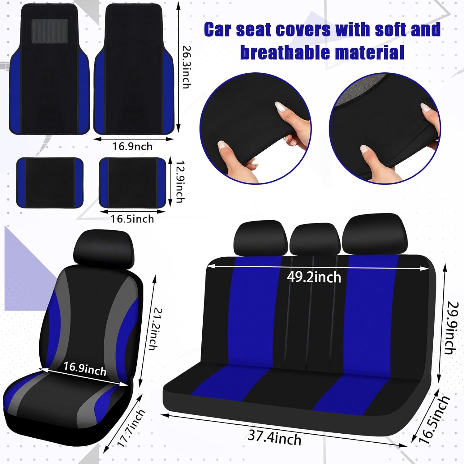 chalian 47 Pcs Car Seat Cover Full Set Car Accessories for Front Rear Seat Fluffy Steering Wheel Cover Belt Automotive Floor Mats Air Conditioner Decoration Strip(Blue)