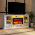 thumbnail image 6 of Holliwill 70" Fireplace TV Stand for TVs up to 80" with 30" Electric Fireplace, Farmhouse Entertainment Center with RGB LED Lights for Living Room, White, 6 of 8