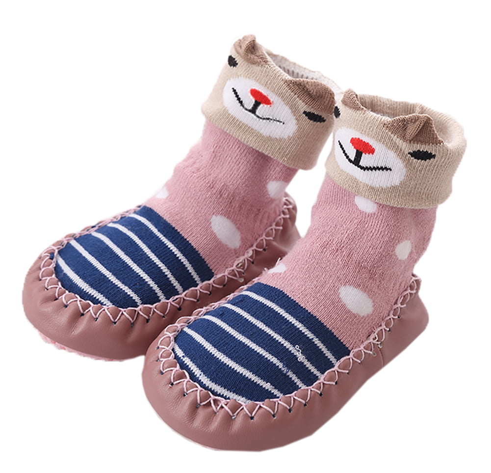 Cute Baby Boy Girls Slipper Socks Infant Warm Socks Shoes Soft Navy Blue 
