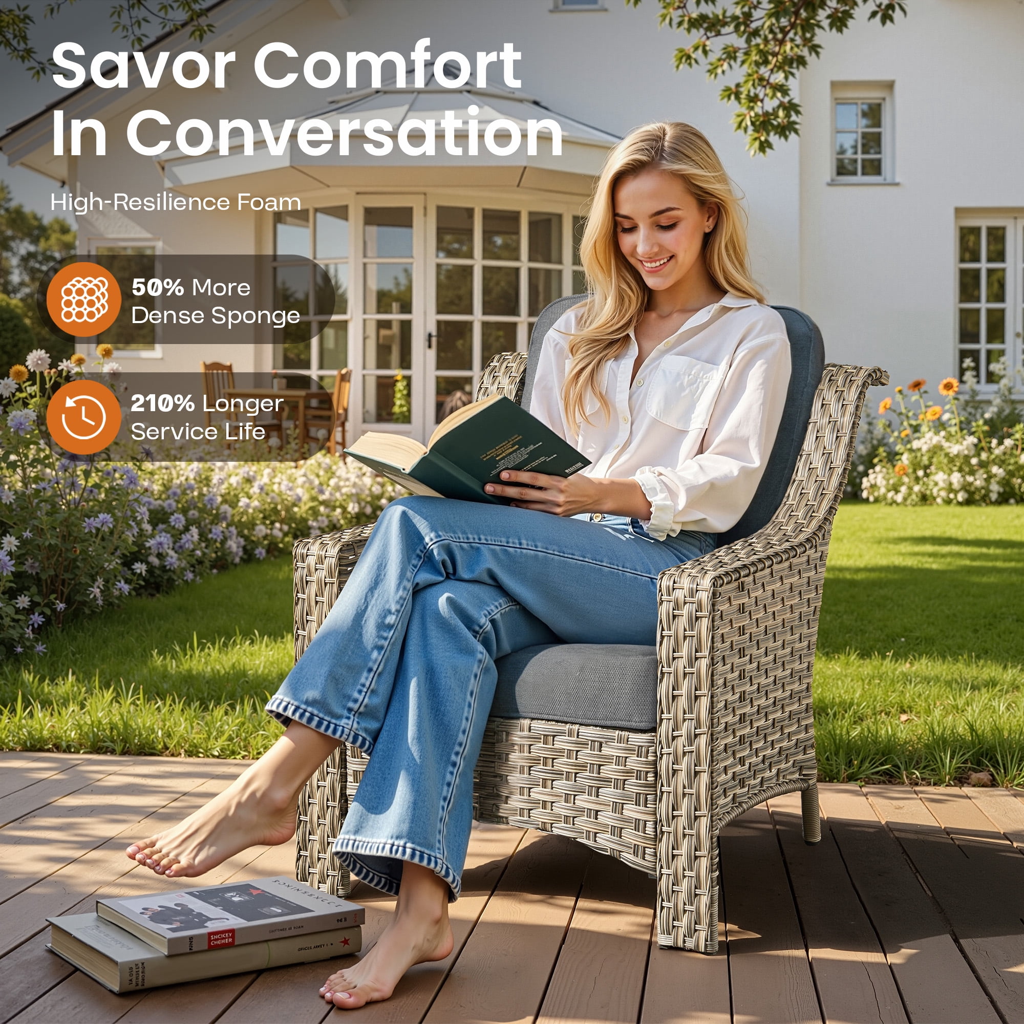 Vcatnet Outdoor Patio Furniture Sets 5 Pieces Sectional Sofa All Weather Wicker High Back Conversation Set with Ottoman Dark Gray