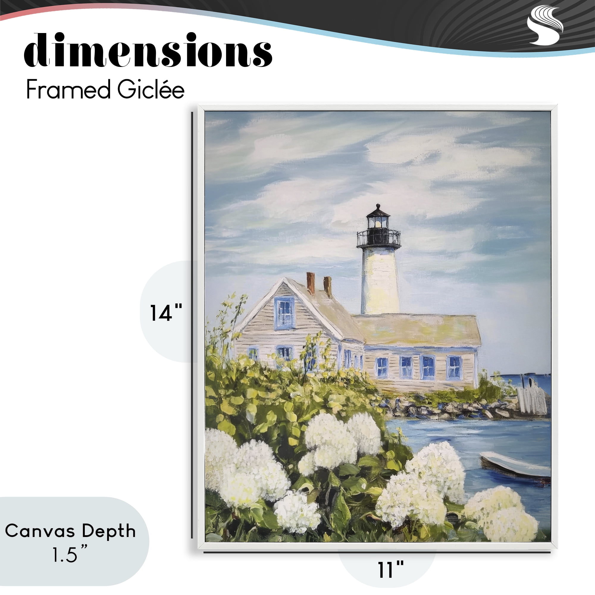 Stupell Industries Lighthouse Scenery with Hydrangeas White Framed Giclee Art, design by Sisi and Seb