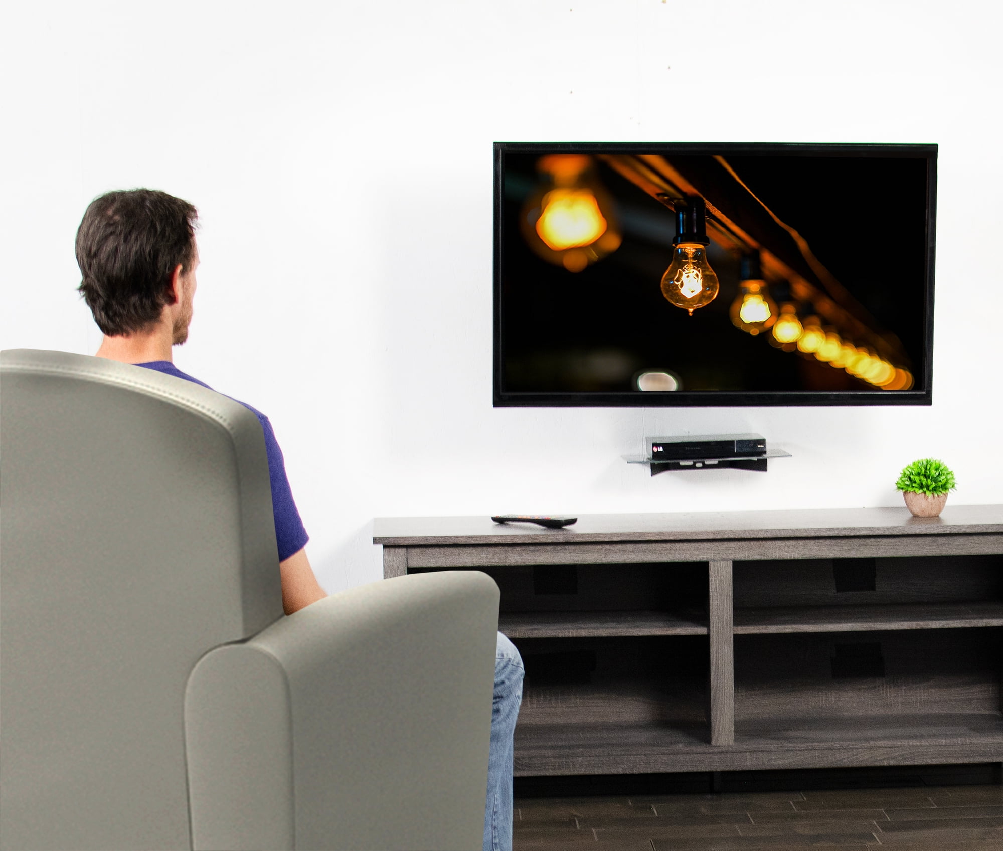 VIVO Black 23" to 55" Screen Adjustable TV Wall Mount & AV, DVD Floating Shelf