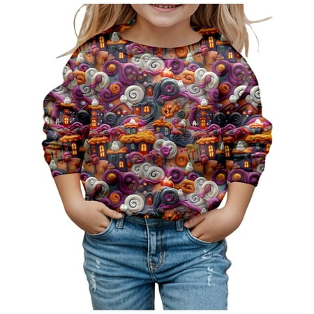 

Toddler Hallowmas Clothes Children Fashion Cute Printed Crew Neck Hoodless Long Sleeve Sweatshirt Hallowmas Pajamas Kids(Size:11-12 Years)