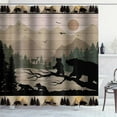 thumbnail image 2 of Cabin Shower Curtain, Sunset Mountain Country Pine Tree Woodland Birds Black Bear Family Deer Animals Rustic Farmhouse Bathroom Decor, Waterproof Fabric Shower Curtain, 72 X 72 Inch, 2 of 5