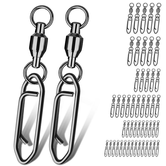 50pcs Fishing Swivels, EEEkit 6 Sizes Stainless Ball Bearing Fast Fishing Swivel Connectors