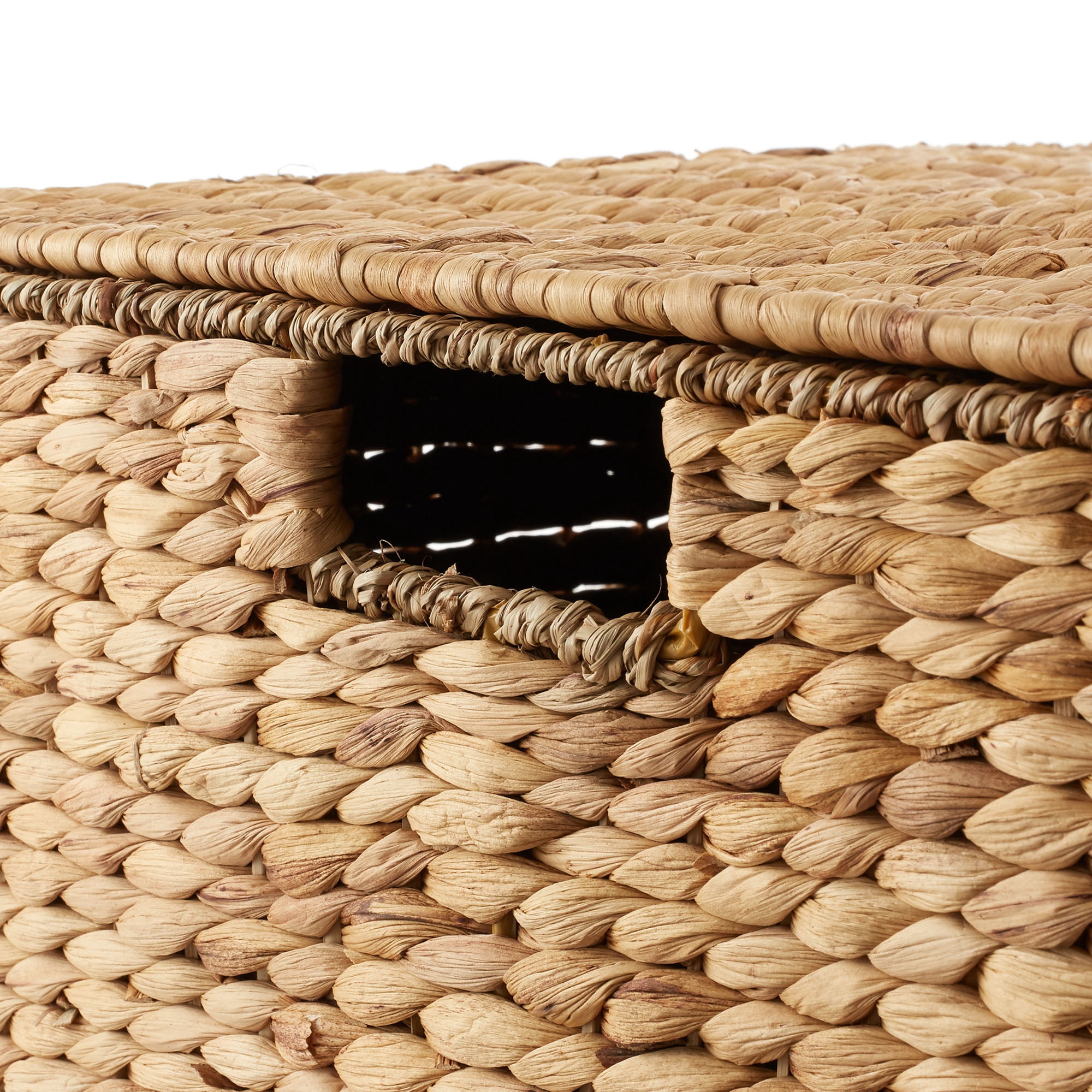 Casafield Rolling Storage Basket Cart with Lid and Wheels, Natural - Woven Water Hyacinth Divided Sorting Bin for Kitchen, Pantry, Laundry, Garage
