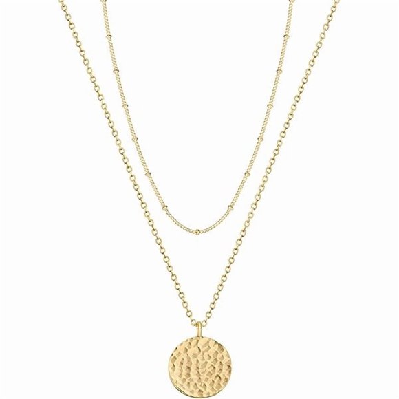 ccwmincc Pendant Necklace Gold Choker Layered Coin Open Karma Circle Full New Crescent Moon 14K Gold Plated Dainty Simple Moon Phase Jewelry for Women Gift