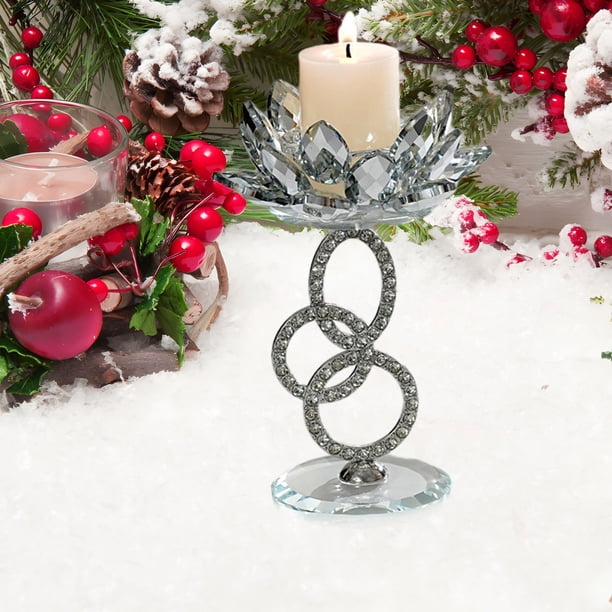 Christmas Lotu Flower Candle Holders Crystal Glass Centerpiece For Christmas Home Decor Wedding Dining Table Festive Living Room And Mantle Decoration