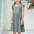 thumbnail image 3 of Fancifize Girls Summer Dresses Cute Ruffle Sleeve Flowy Dress Cotton Linen Casual Crew Neck Trendy Outfits Beach Vacation Clothes for Kids, 3 of 5