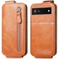 thumbnail image 2 of Zipper Wallet Case for Google Pixel 6A with Card Holder Slot, PU Leather Adjustable Kickstand Flip Handbag Phone Cover for Google Pixel 6A SDLL Orange, 2 of 14