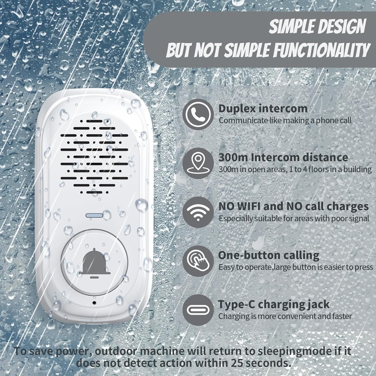 Wireless Doorbell,Two Way Intercom Doorbell for Home Classroom,Doorbells Intercom System with Charging Base,Rechargeable Battery,4 Volume Levels (White)