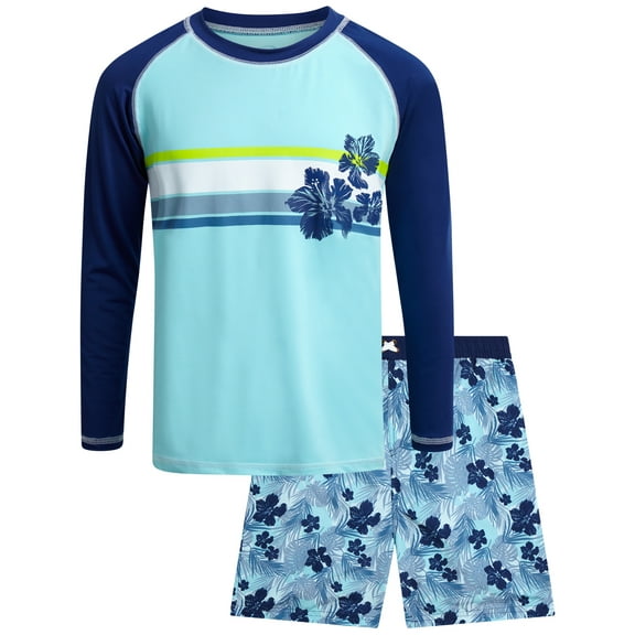 Quad Seven Boys' Rash Guard Set - 2 Piece Long Sleeve Rash Guard & Swim Shorts for Boys (5-12)