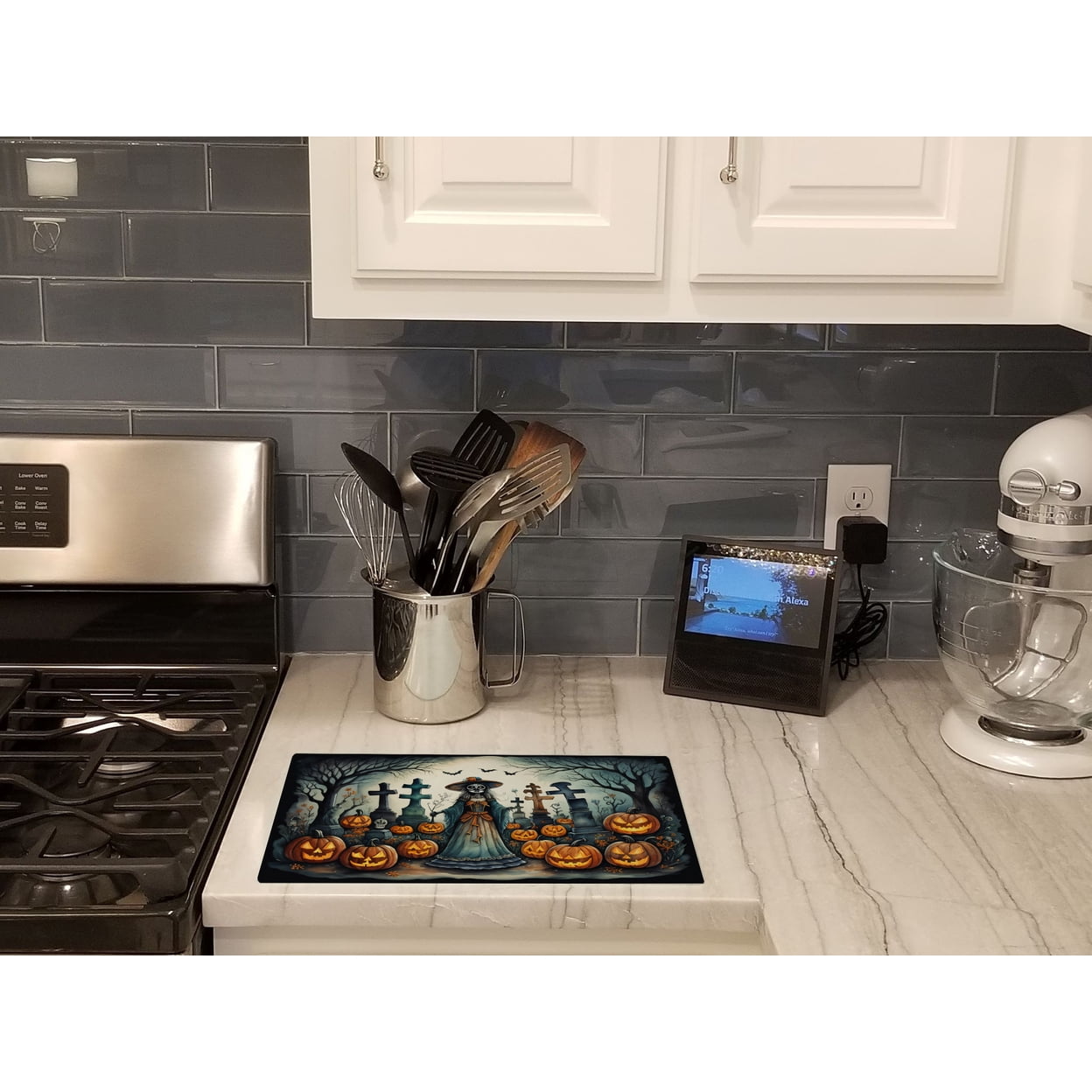La Catrina Skeleton Spooky Halloween Glass Cutting Board Large 12 in x 15 in