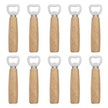 

10 Pcs Wood Handheld Heavy Duty Stainless Steel Bottle Opener Beer Bottle Openers for Home Kitchen Bar or Restaurant Round Handle