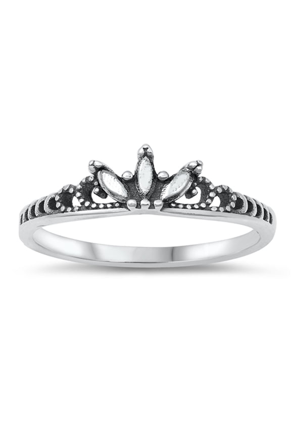 Oxidized Crown Princess Ring .925 Sterling Silver Band Jewelry Female Male Unisex Size 8