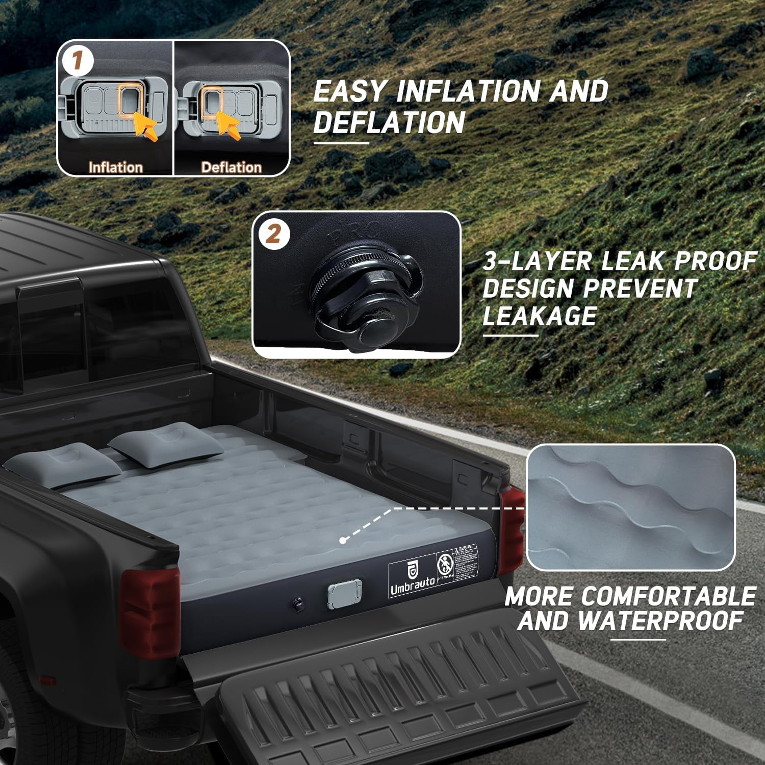 Umbrauto Truck Bed Air Mattress with Built in Pump for 5.5-5.8ft Short Beds, Upgraded Peach-Skin Surface Inflatable Airbed for Truck Tents, Camping, and Travel