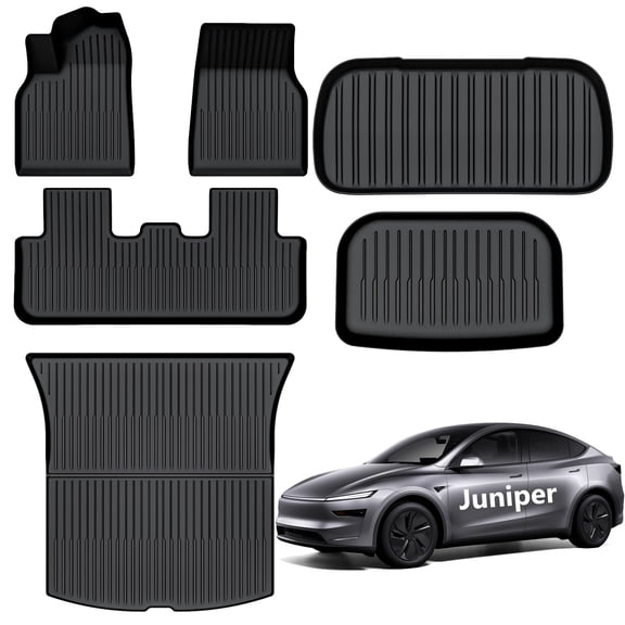 AUXKO All Weather Floor Mats for 2026 Tesla Model Y Juniper & New Model Y 2025 Floor mats Cargo Mat & Front Trunk Liner & Rear Lowest Cargo Mat Car Mats Set TPE Liners Accessories Guard Odorless Mats