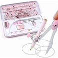 thumbnail image 1 of Math Set, 8 Pcs Geometry Set, Metal Durable Outer Box Set, Protractor and Compass Set with Ruler Protractor Eraser (pink), 1 of 5