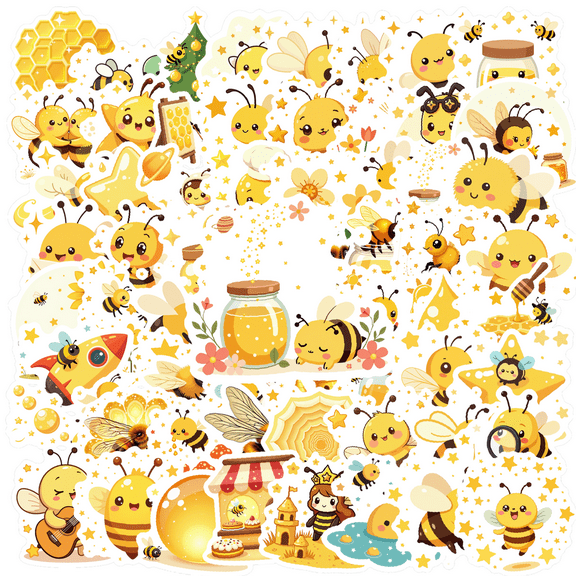 cartoon Bee Stickers, Waterproof Bee Sticker for Water Bottle Laptop Phone Cases Planner Skateboard Luggage Helmet Party Favor Decor, Ideal for Adults Teens Teacher Rewards