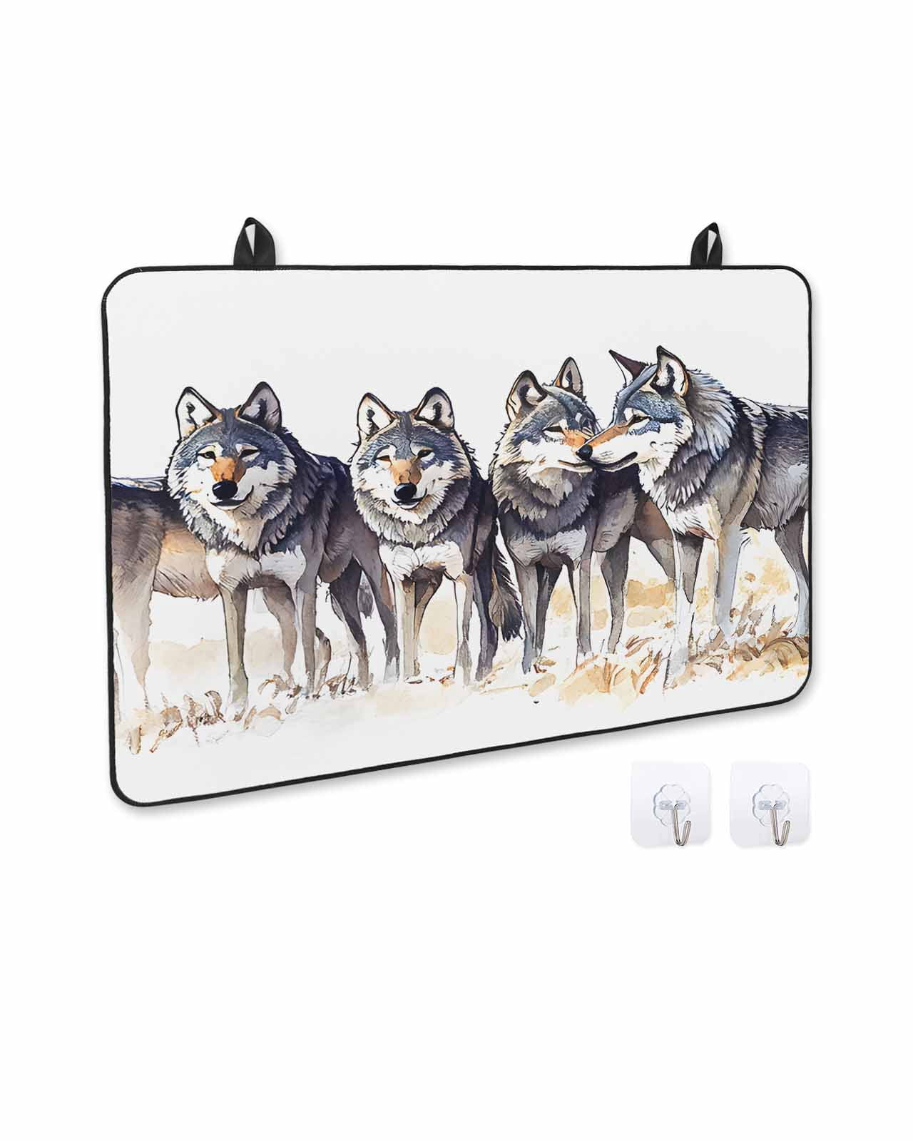 nqOlkjepod Large Induction Cooktop Protector Mat 24"x21", Vintage Wolves Stove Top Covers for Electric Stove, Vintage Chic Watercolor Animals Stove Burner Cover Mats, Glass Top Stove Cover