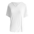 thumbnail image 2 of MIXUE Womens Summer Tops Summer Solid Color V Neck Hollow Out Short Sleeve Loose Fashion Tshirts Activewear,White,S, 2 of 4