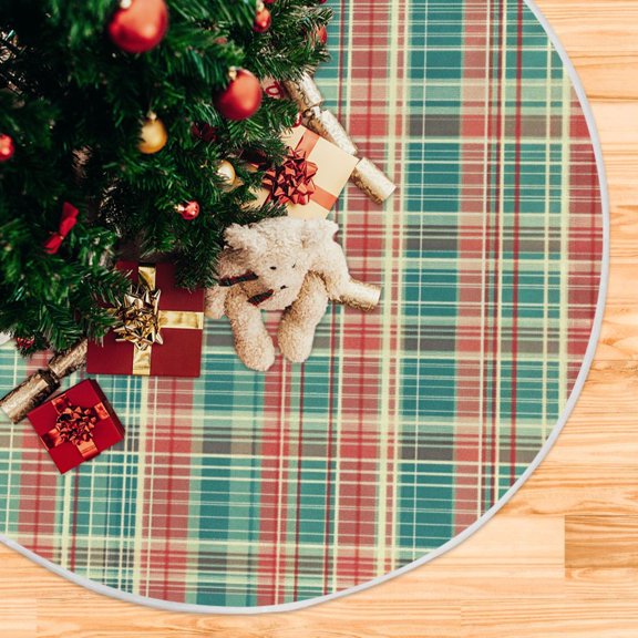 Yayeee Christmas Tree Skirt 35 inches for Xmas Tree Holiday Party Decoration, Red Green Tartan Pattern