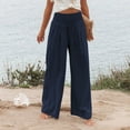 thumbnail image 6 of DENGDENG High Waisted Palazzo Pants for Women with Pockets Elastic Wide Leg Pants Loose Fit Straight Fall Womens Plus Work Pants Cotton Linen Pleated Solid Color Pants for Women Dressy Casual Navy 3XL, 6 of 7