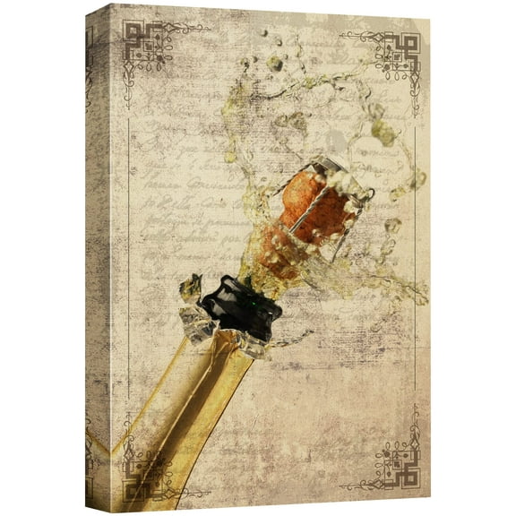 wall26 - Canvas Wall Art - Cork Popping Out from The Wine Bottle on Vintage Letter Background - Gallery Wrap Modern Home Decor | Ready to Hang - 32x48 inches