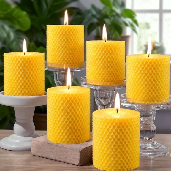 6pcs2.8x4in Handmade Beeswax Rolled Candles,192 Hours Long Burning Honeycomb Bees Wax Candle