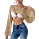 thumbnail image 3 of TaTaai Women's Fashion Casual Solid Color Round Neck Long Sleeve Cropped Cover Up Ladies Summer Lightweight Soft Polyester Blouse Top for Daily Beach Party Vacation All Season Wear Gift, 3 of 5