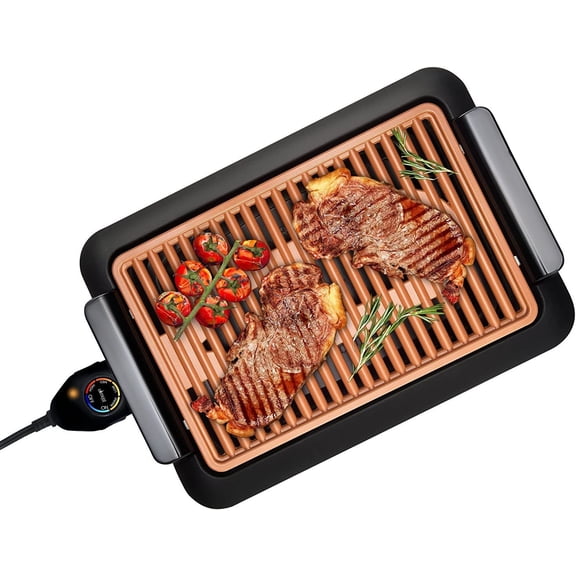 Indoor Smokeless Grill Electric Grill Ultra Nonstick Electric Grill Dishwasher Safe Surface, Temp Control, Metal Utensil Safe, Barbeque Indoors with No Smoke!
