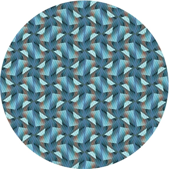 Ahgly Company Indoor Round Patterned Blue Jay Blue Area Rugs, 7' Round