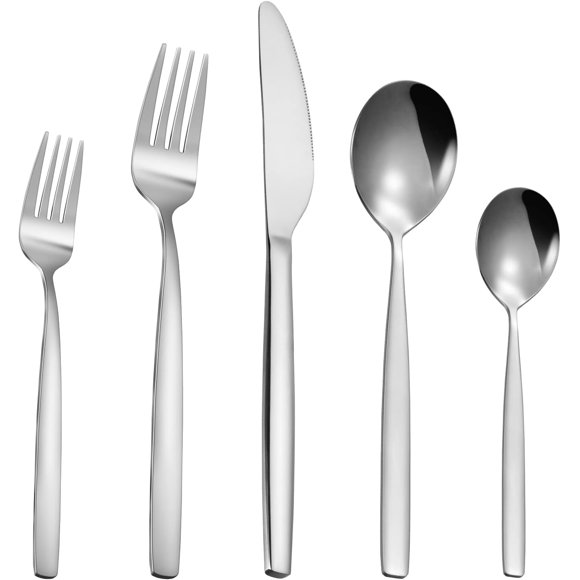 Garvee Flatware Set for 6, 30 Pcs Stainless Steel Utensils Set, Steak Knife Fork & Spoon, Silver