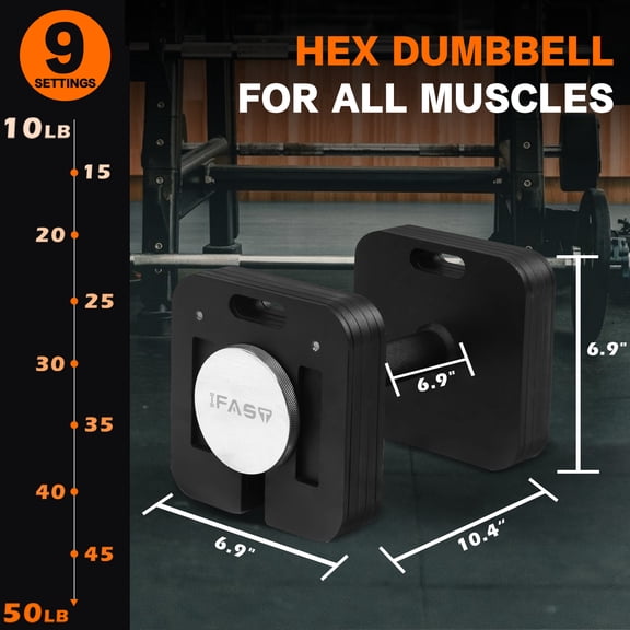 LHKJ 50LB 9-in-1 Adjustable Square Dumbbell – Quick-Lock Multi-Weight Options