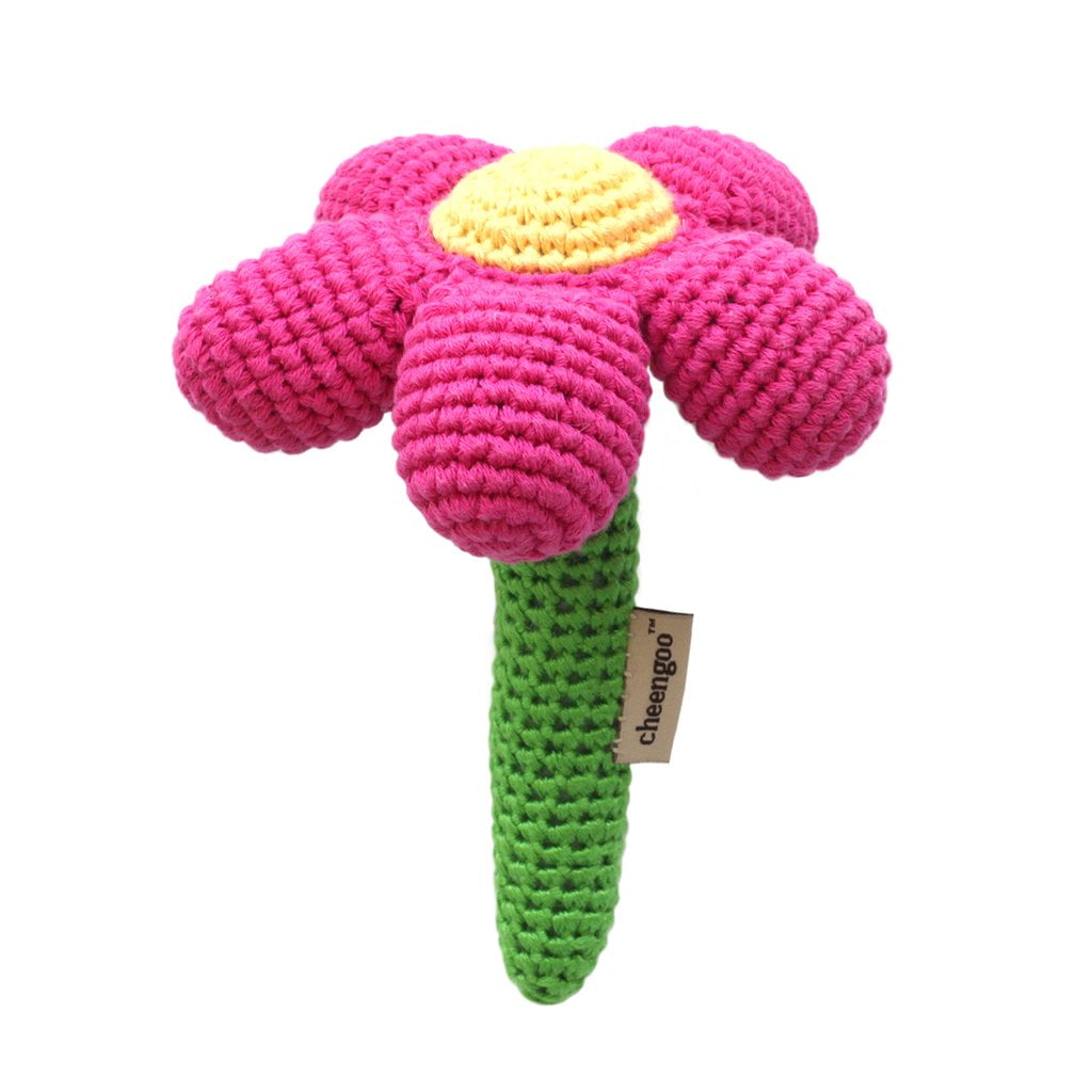 Organic Baby Toy Rattle Pink Flower