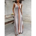 thumbnail image 6 of Women's Retro Striped Sleeveless Round Neck Maxi Dress, 6 of 9