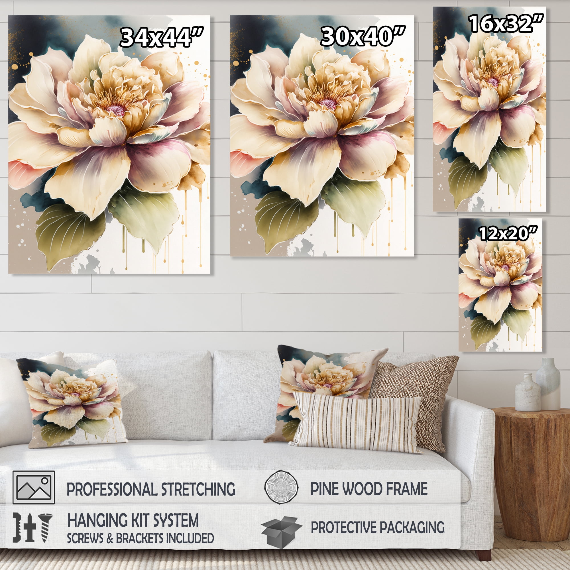 Designart Pink And Cream Watercolor Flower V Canvas Wall Art