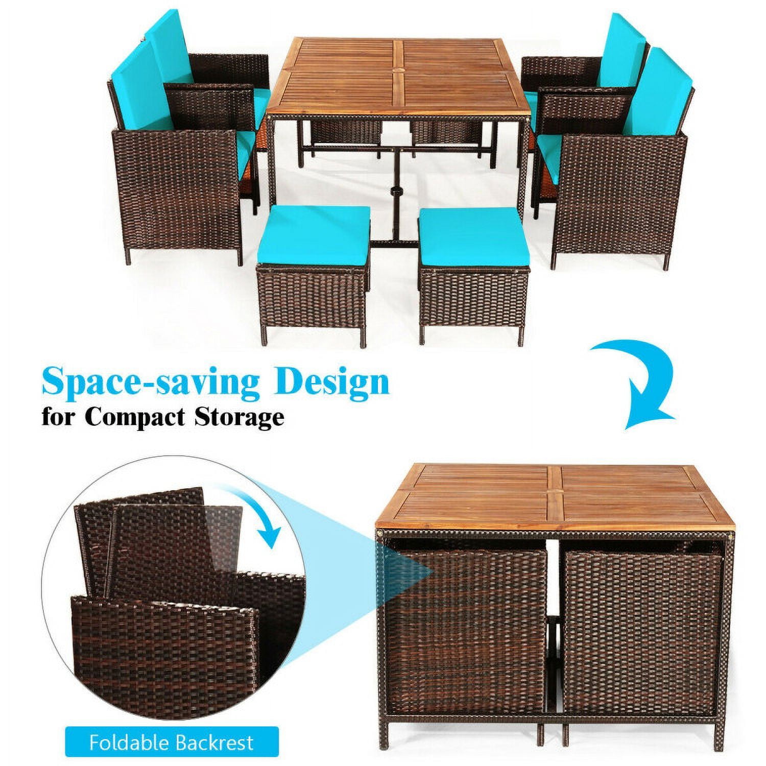 Aimee Lii 9 Pieces Patio Rattan Dining Cushioned Chairs Set, Outdoor Patio Furniture, Turquoise Aimee Lii 9 Pieces Patio Rattan Dining Cushioned Chairs Set, Outdoor Patio Furniture, Turquoise