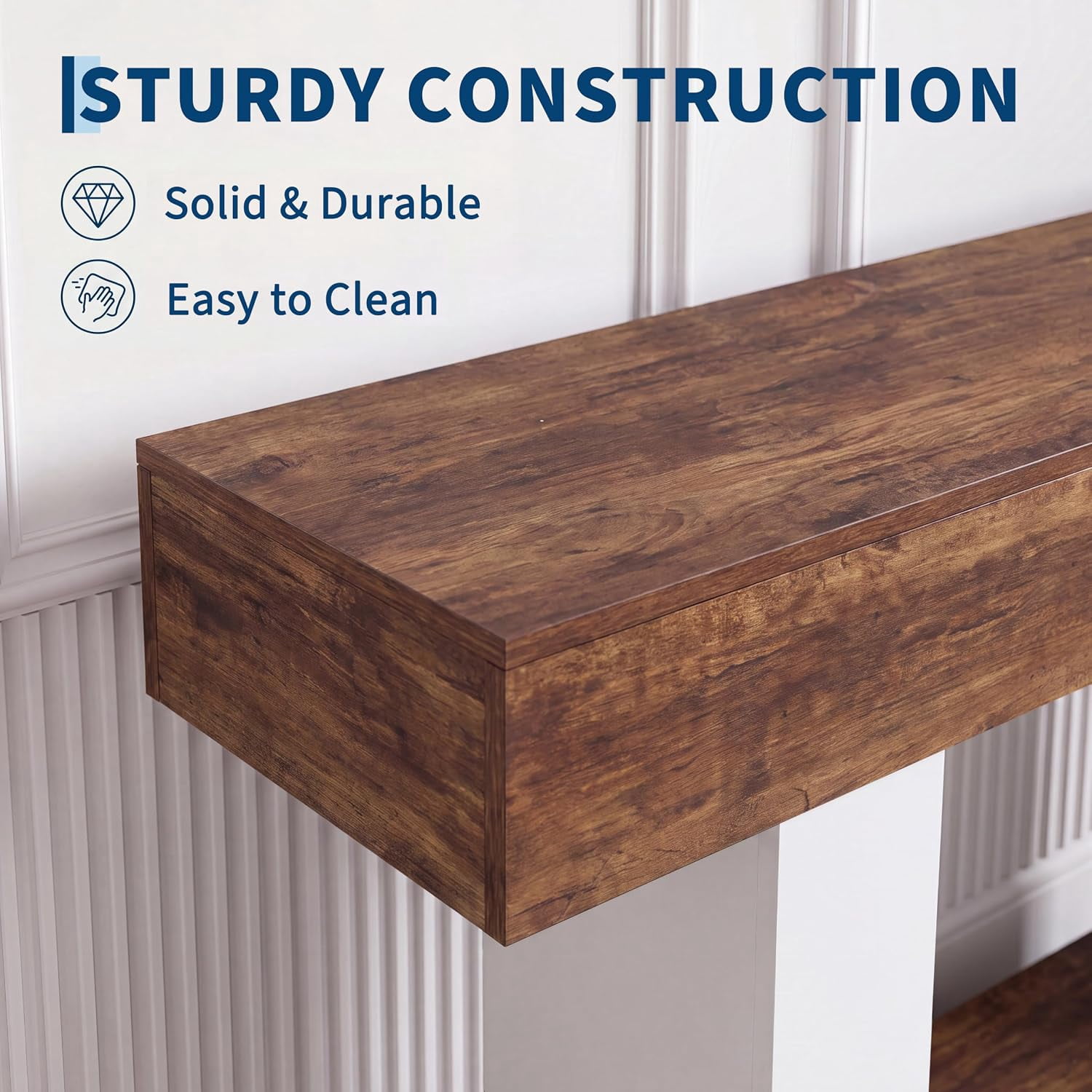55” Entryway Table with Charging Station & LED Light, Narrow Sofa Table for Hallway Living Room, Modern Farmhouse Console Table with Storage Shelf, Brown and White